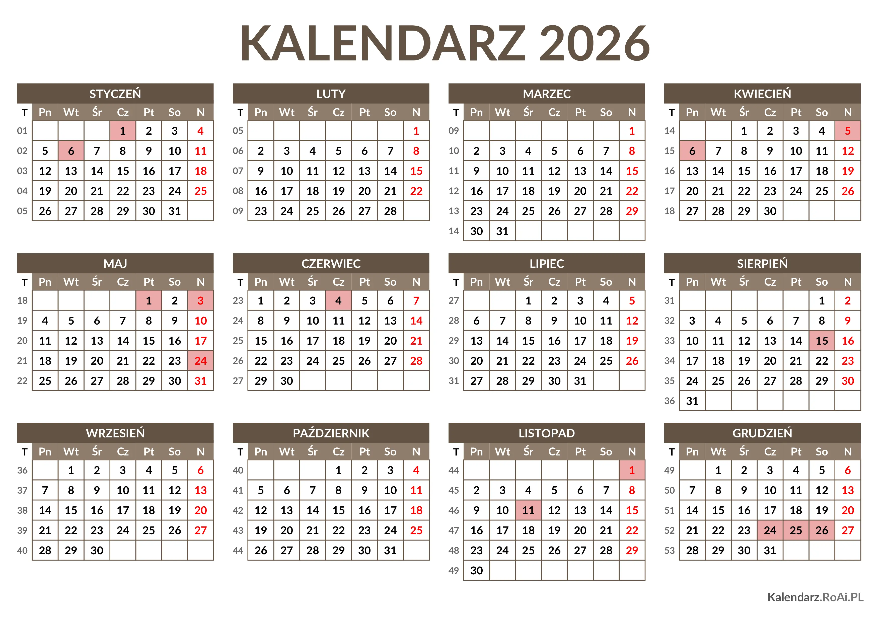 Kalendarz 2026 Dni Wolne I wi ta