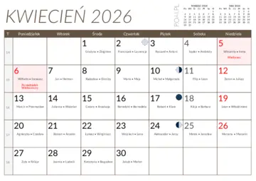 Kalendarz kwiecień 2026