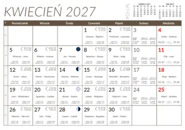 Kalendarz kwiecień 2027