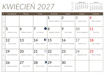 Kalendarz kwiecień 2027