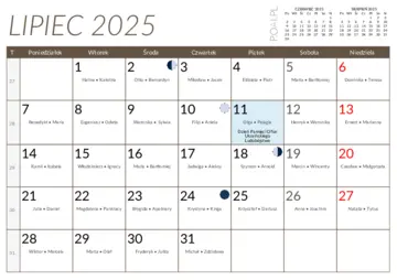 Kalendarz lipiec 2025