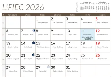 Kalendarz lipiec 2026