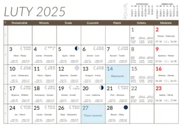 Kalendarz luty 2025