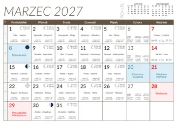 Kalendarz marzec 2027