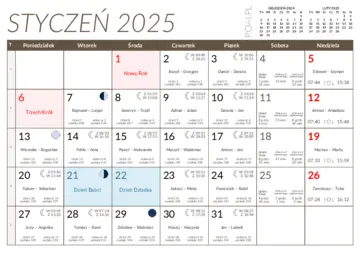 Kalendarz styczeń 2025